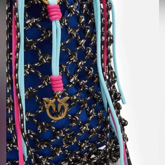 Pinko | SOLD OUT | Medium Blue and Pink Woven Shoulder Bag - Picture 5 of 7